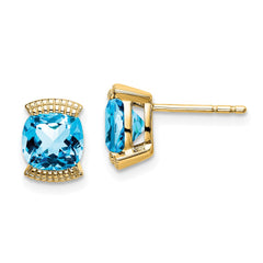 14K Yellow Gold Blue Topaz Stud Earrings