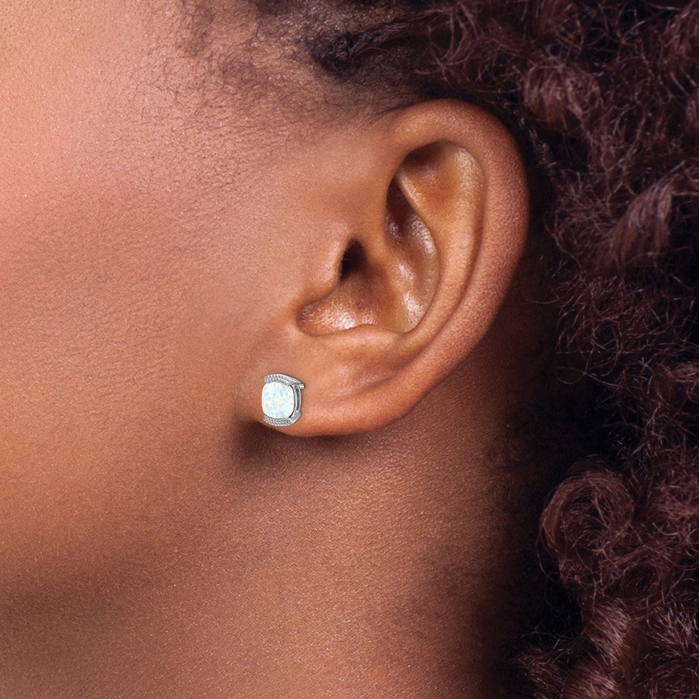 14K White Gold Created Opal Stud Earrings