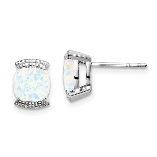 14K White Gold Created Opal Stud Earrings