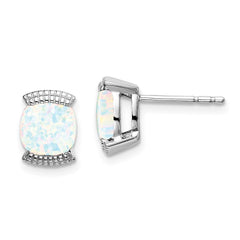 14K White Gold Created Opal Stud Earrings