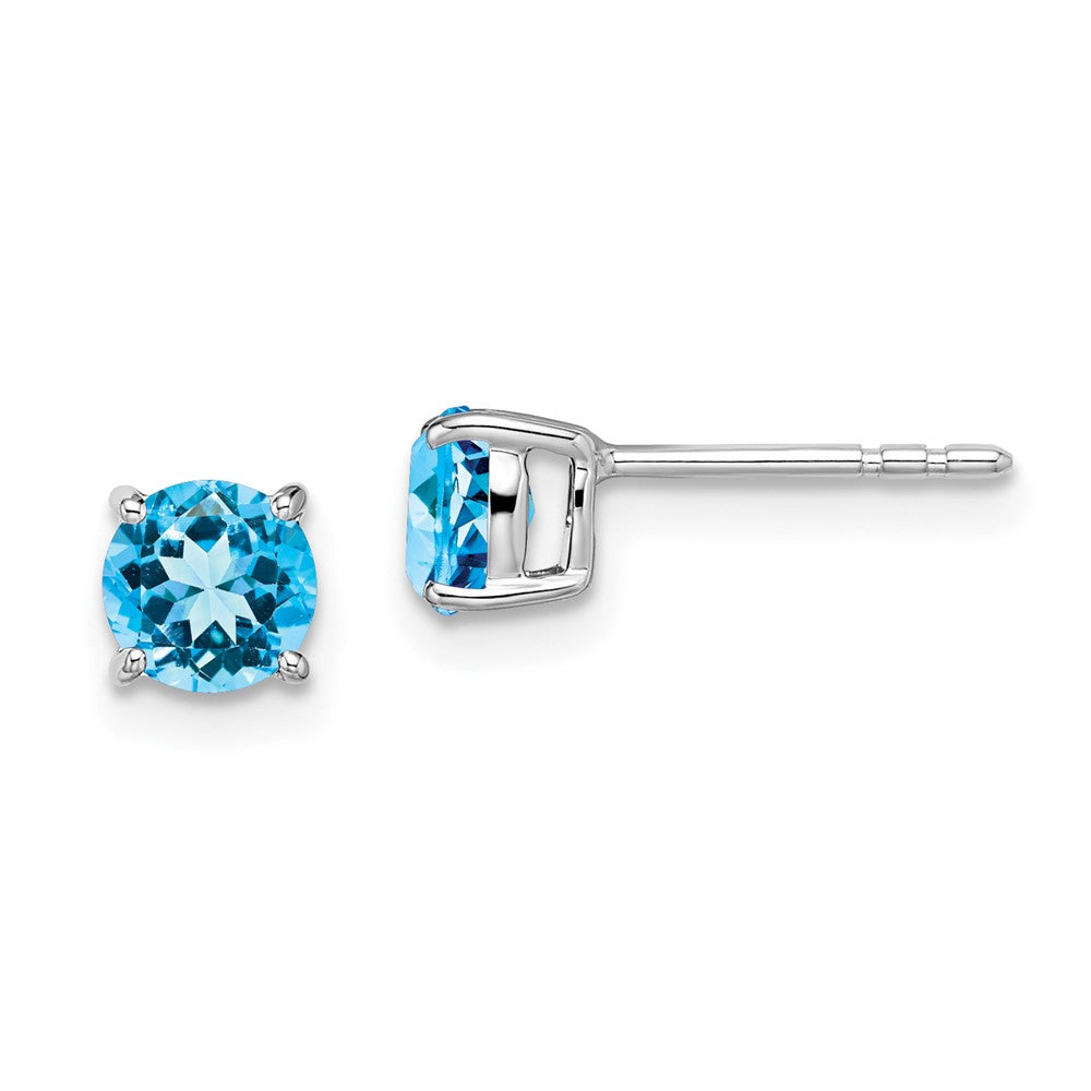 14K White Gold Round Blue Topaz Earrings