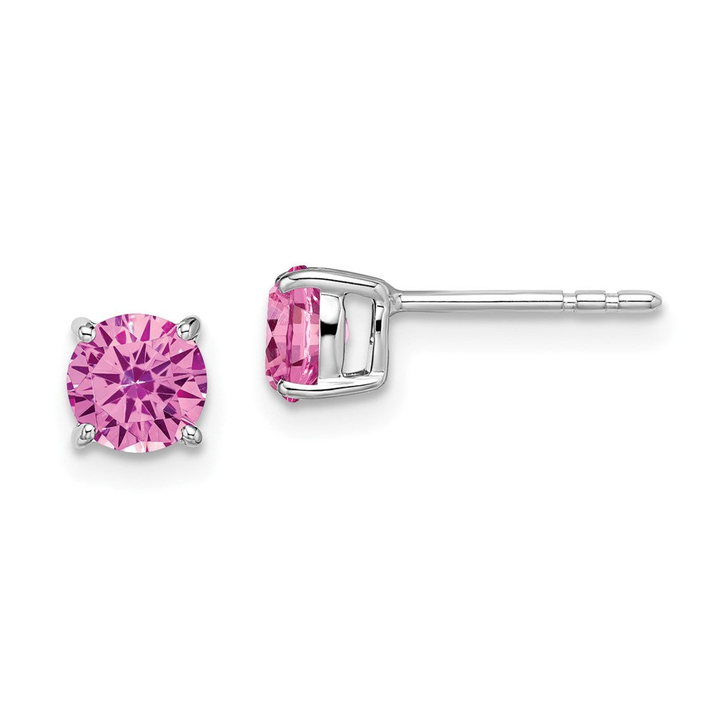 14K White Gold Round Created Pink Sapphire Earrings