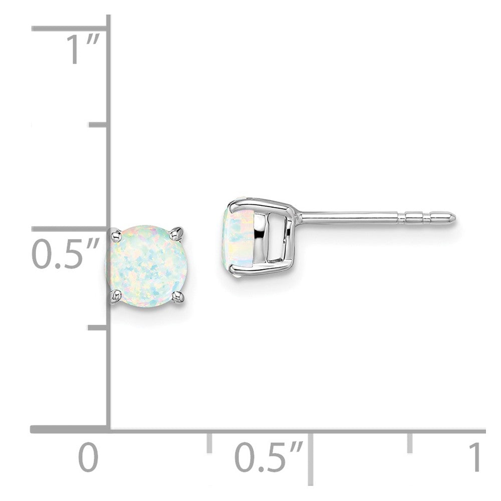 14K White Gold Round Created Opal Earrings