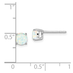 14K White Gold Round Created Opal Earrings