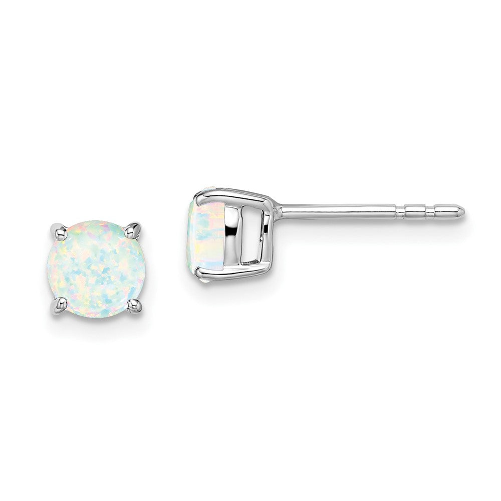 14K White Gold Round Created Opal Earrings