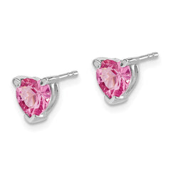 14K White Gold Heart Created Pink Sapphire Earrings