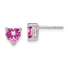 14K White Gold Heart Created Pink Sapphire Earrings
