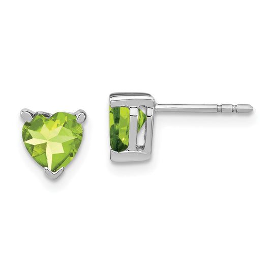 14K White Gold Heart Peridot Earrings
