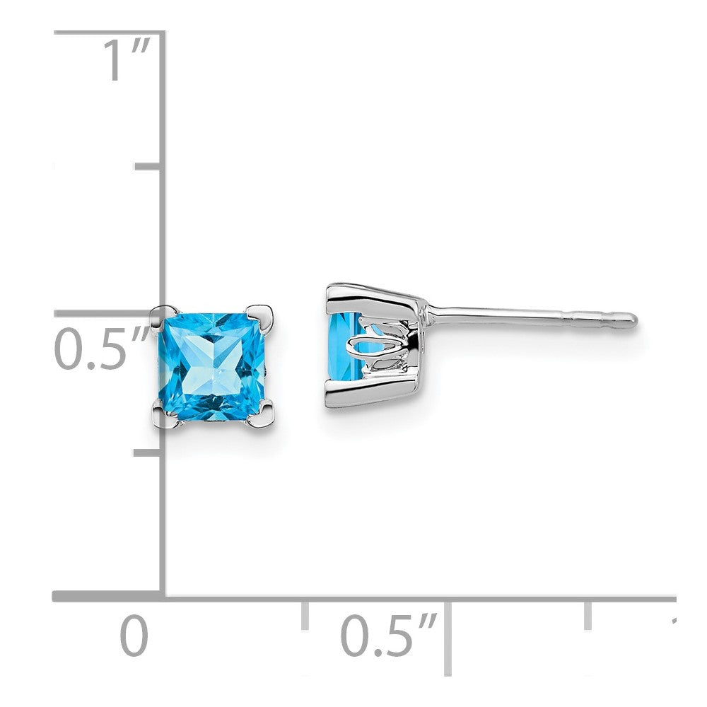 14K White Gold Square Blue Topaz Earrings