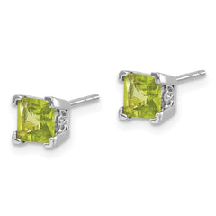 14K White Gold Square Peridot Earrings