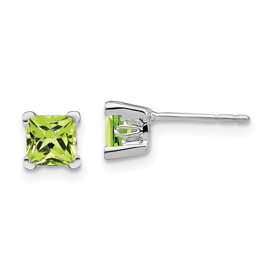 14K White Gold Square Peridot Earrings