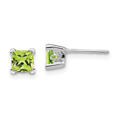 14K White Gold Square Peridot Earrings