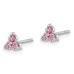 14K White Gold 3-stone Created Pink Sapphire Triangle Earrings