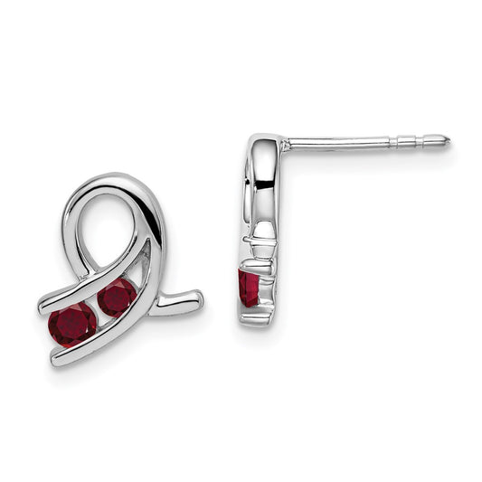 14K White Gold Created Ruby Earrings