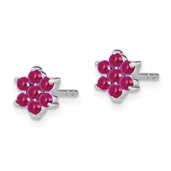 14K White Gold Ruby Floral Post Earrings