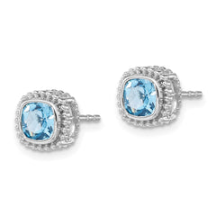10K White Gold Cushion Blue Topaz Earrings