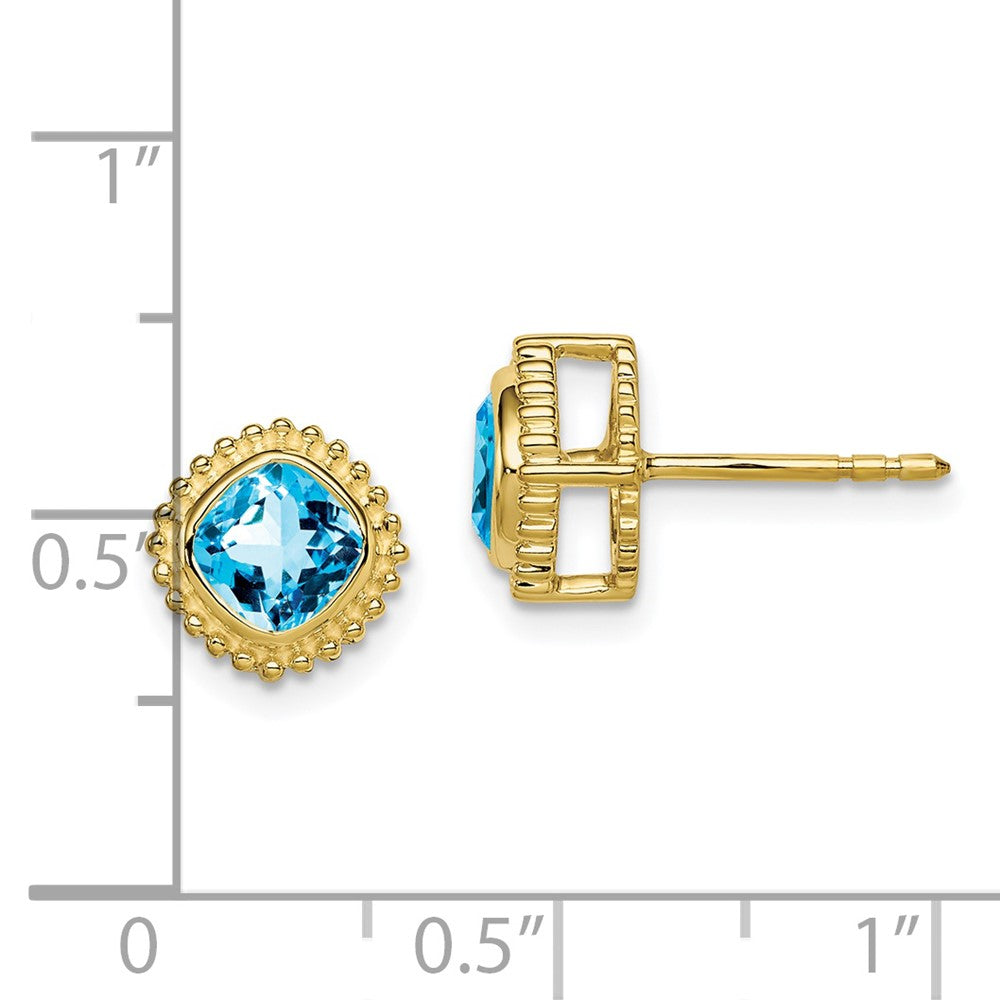 10K Yellow Gold Cushion Blue Topaz Earrings