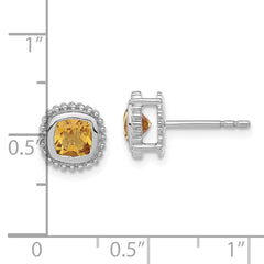 10K White Gold Cushion Citrine Earrings