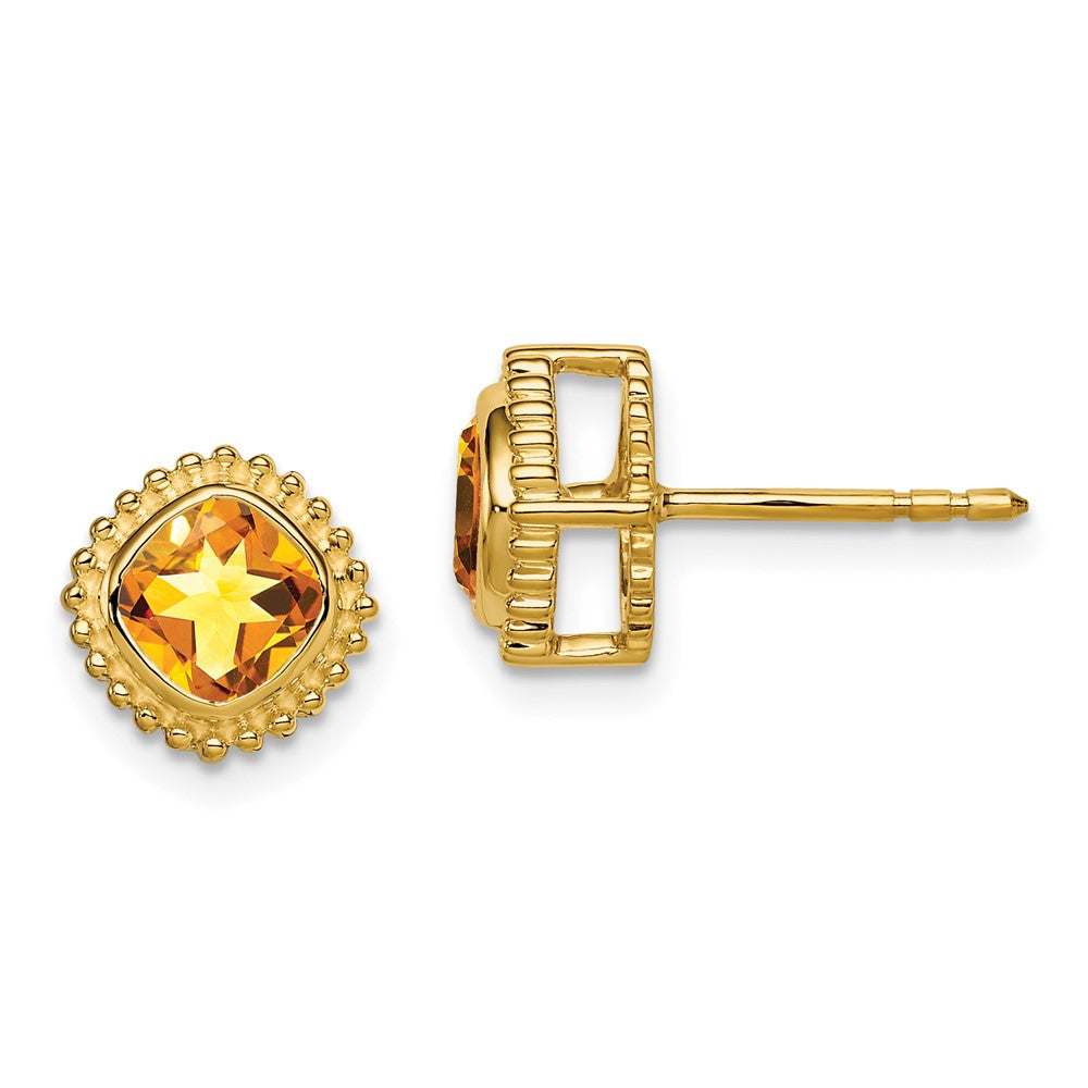 10K Yellow Gold Cushion Citrine Earrings