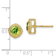 10K Yellow Gold Cushion Peridot Earrings
