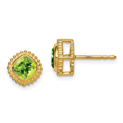 14K Yellow Gold Cushion Peridot Earrings