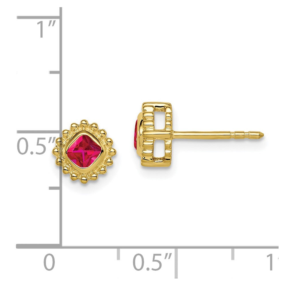 10K Yellow Gold Cushion Ruby Earrings
