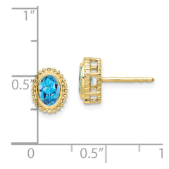 10K Yellow Gold Oval Blue Topaz Post Earrings