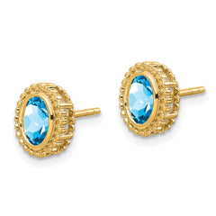 14K Yellow Gold Oval Blue Topaz Post Earrings