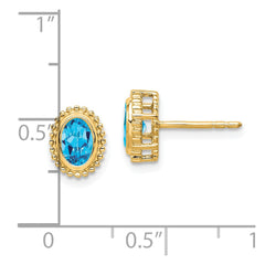 14K Yellow Gold Oval Blue Topaz Post Earrings