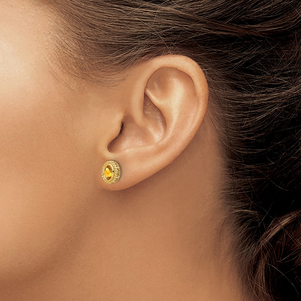 10K Yellow Gold Oval Citrine Post Earrings