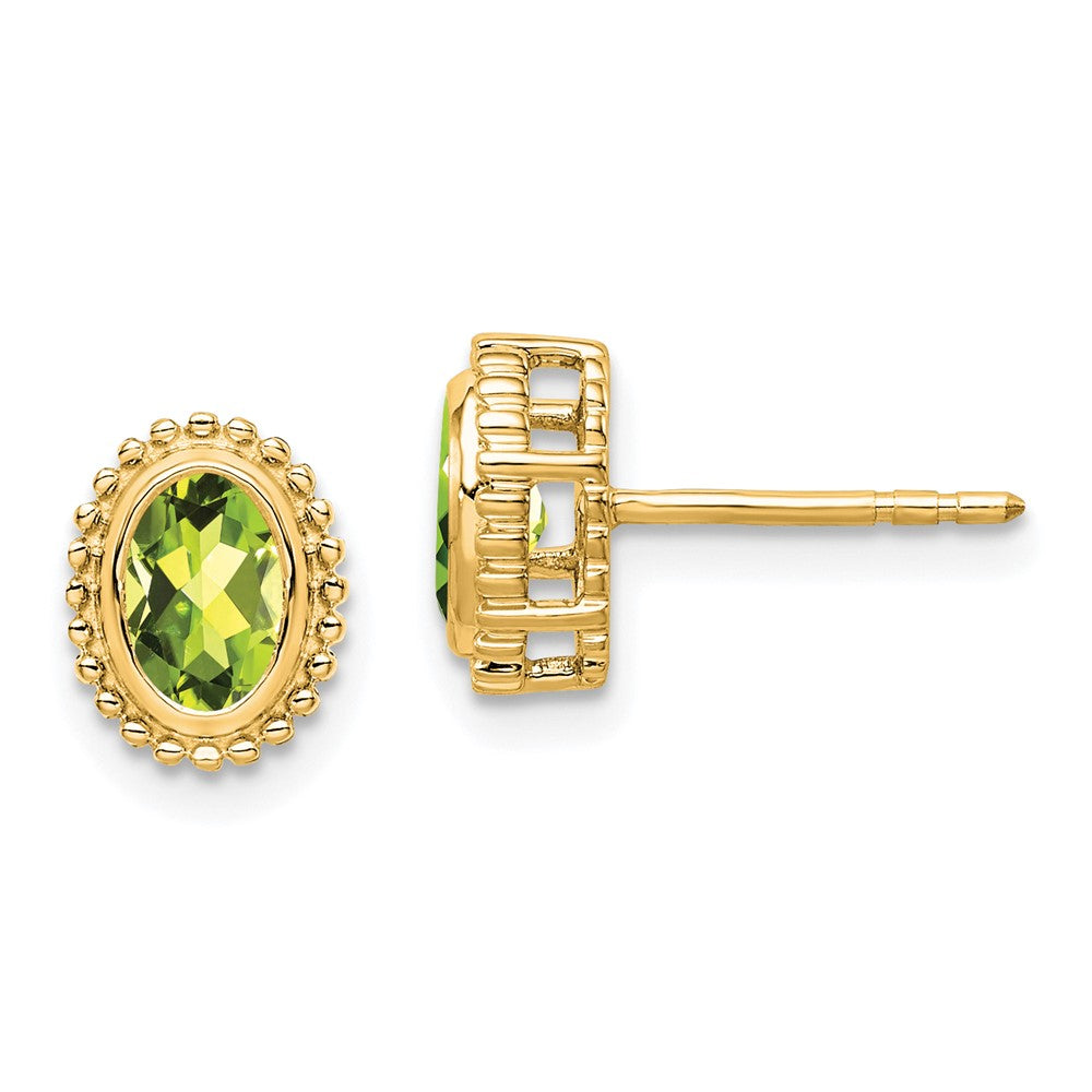 10K Yellow Gold Oval Peridot Post Earrings