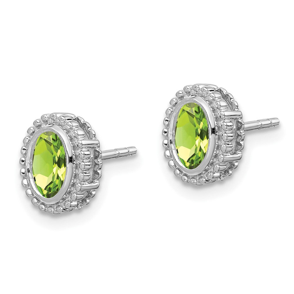 14K White Gold Oval Peridot Post Earrings