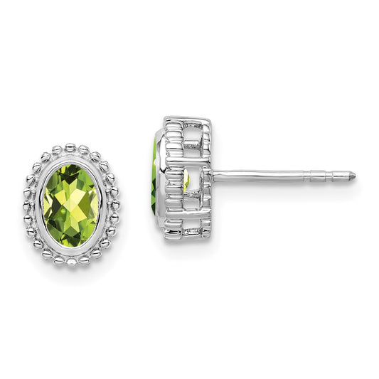 14K White Gold Oval Peridot Post Earrings