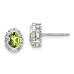 14K White Gold Oval Peridot Post Earrings