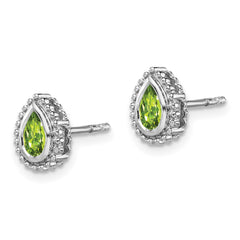 14K White Gold Pear Peridot Post Earrings