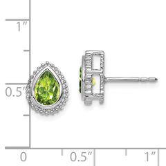 14K White Gold Pear Peridot Post Earrings