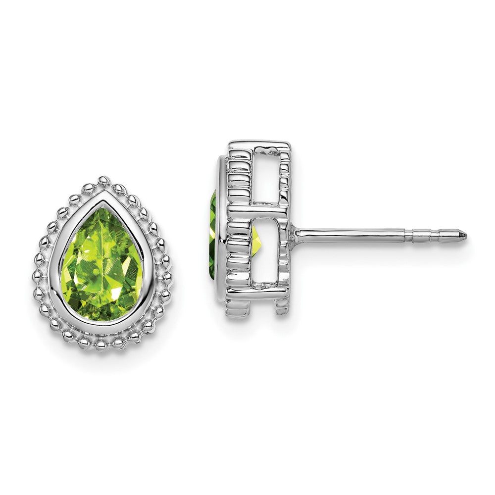 14K White Gold Pear Peridot Post Earrings