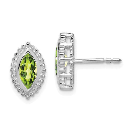14K White Gold Marquise Peridot Post Earrings