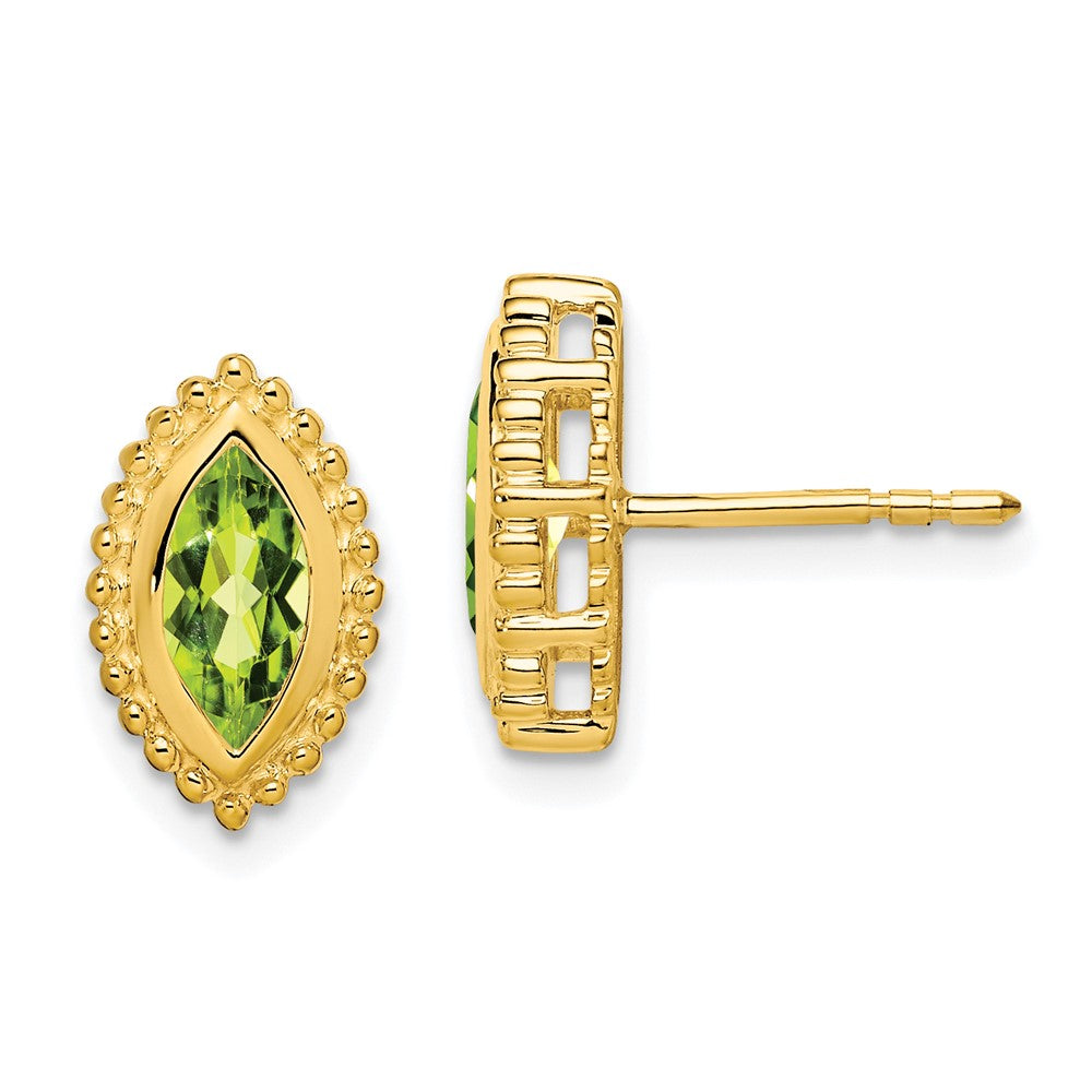 14K Yellow Gold Marquise Peridot Post Earrings