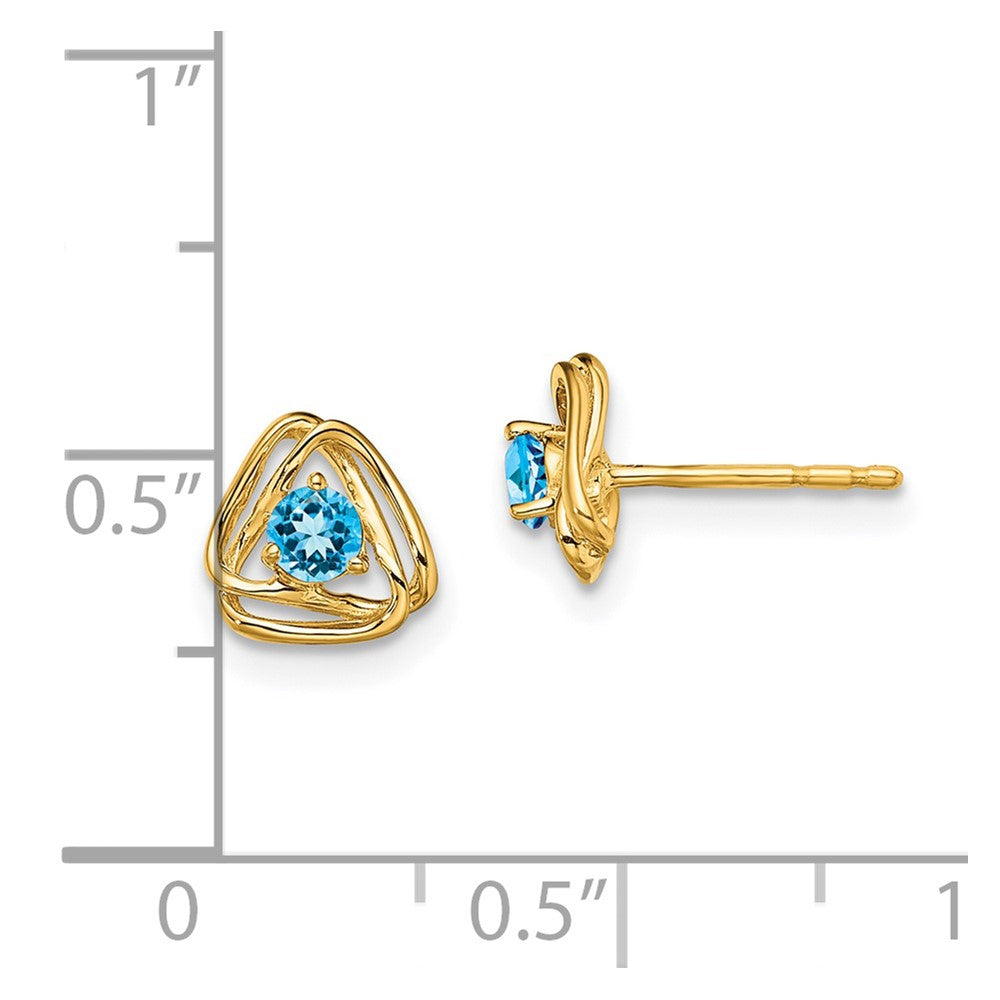 14K Yellow Gold Blue Topaz Post Earrings