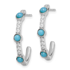 14K White Gold Turquoise and White Topaz J-hoop Earrings