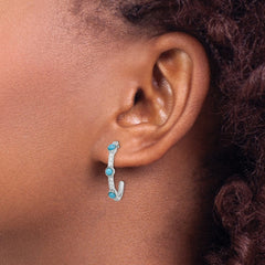 14K White Gold Turquoise and White Topaz J-hoop Earrings