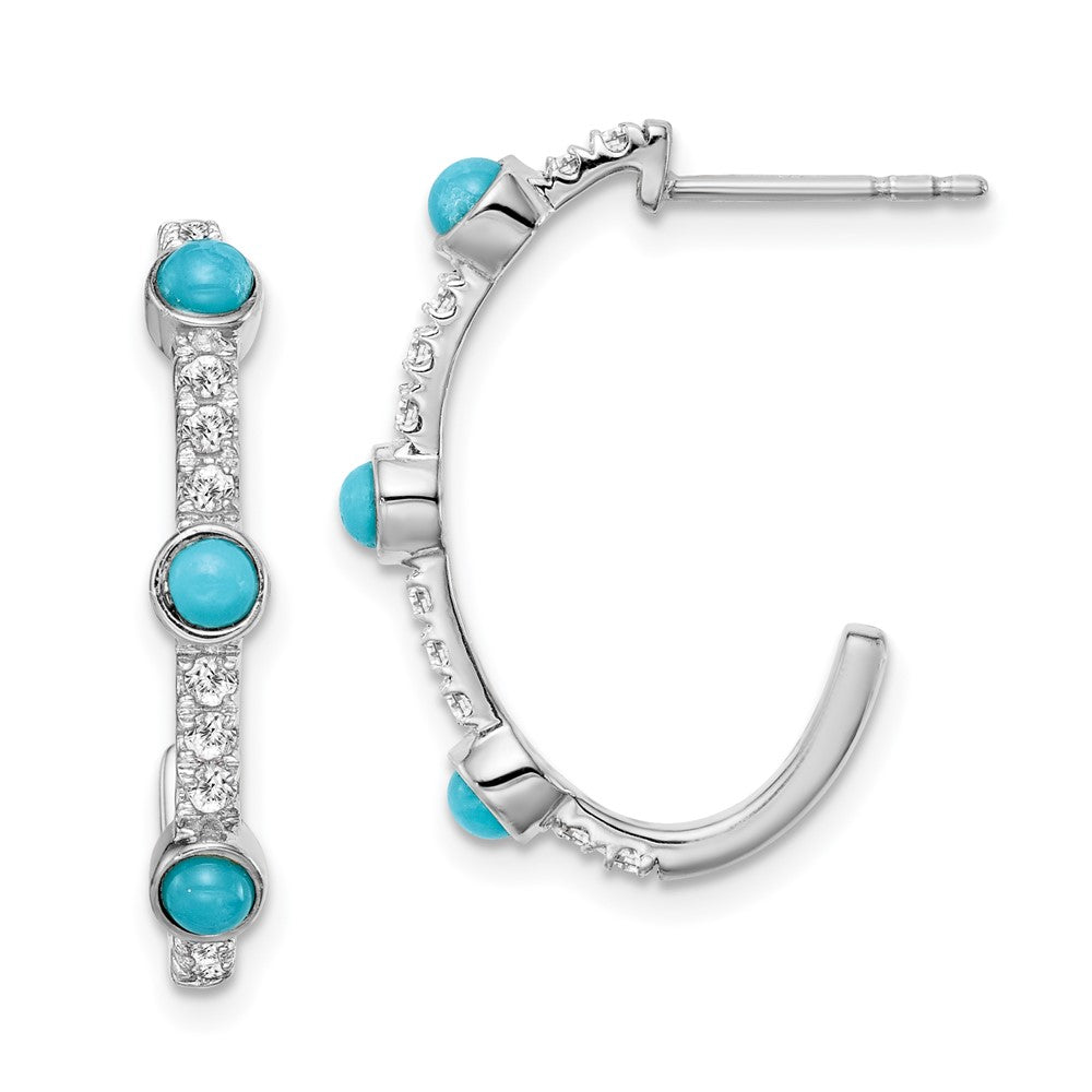 14K White Gold Turquoise and White Topaz J-hoop Earrings