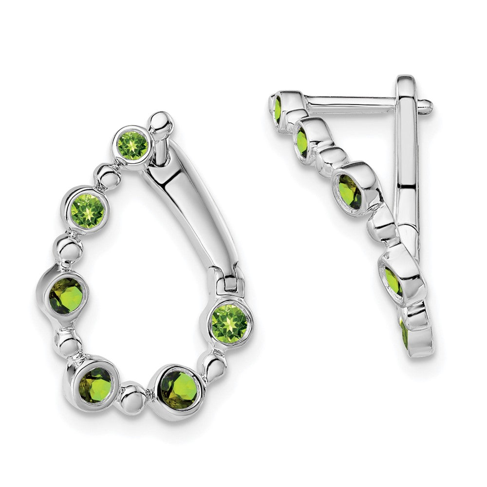 14K White Gold Peridot Teardrop Hoop Earrings