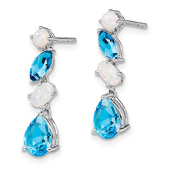 14K White Gold Blue Topaz and Opal Dangle Earrings
