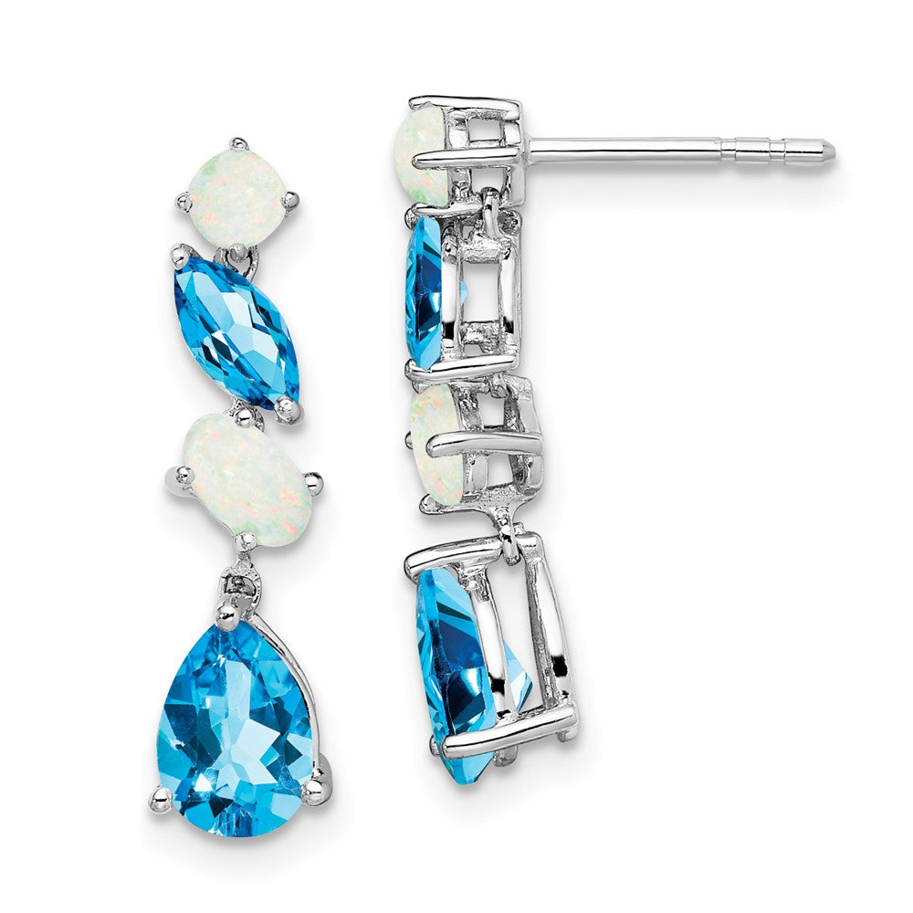 14K White Gold Blue Topaz and Opal Dangle Earrings