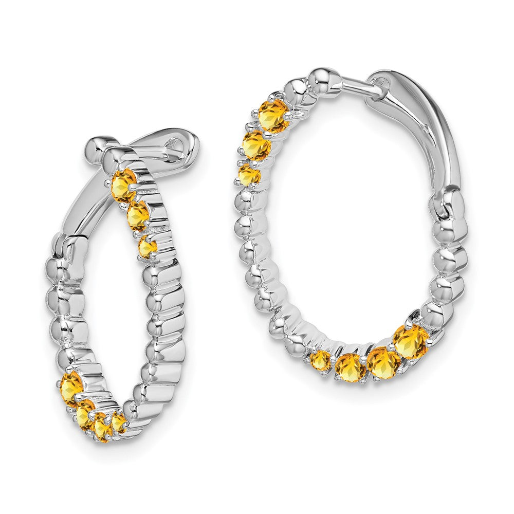 14K White Gold Citrine Oval Hoop Earrings