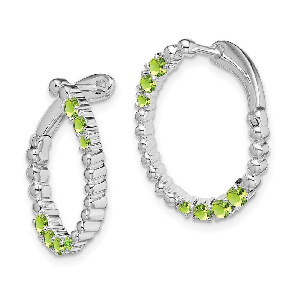 14K White Gold Peridot Oval Hoop Earrings