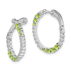 14K White Gold Peridot Oval Hoop Earrings