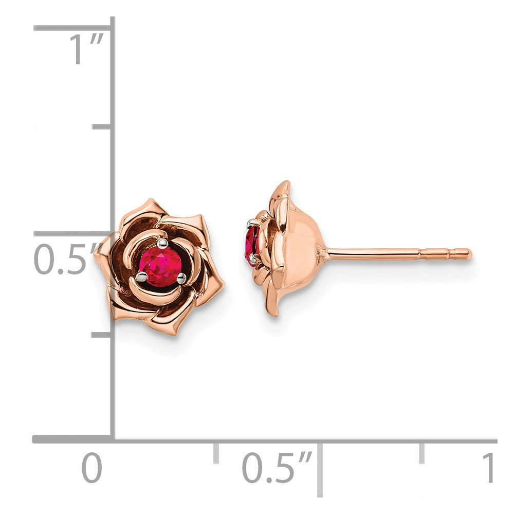 14K White & Rose Gold Ruby Flower Post Earrings